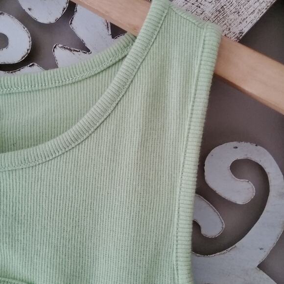 Abound Women's Ribbed Cut-Out Cotton Crop Tank Top in Green - Picture 3 of 5